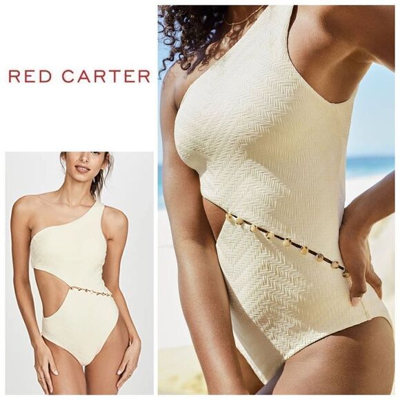 New. Red Carter Asymmetric ivory swimsuit. MSRP $162. Medium - Picture 1 of 14
